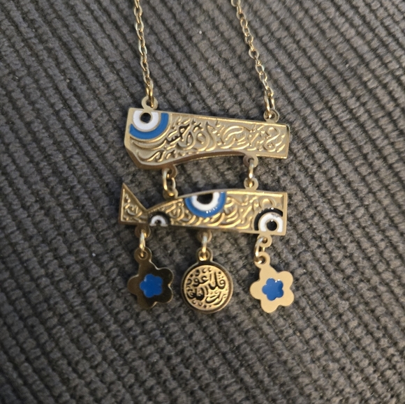 Stainless Steel Gold Evil Eye Pendant Necklace - Picture 8 of 9
